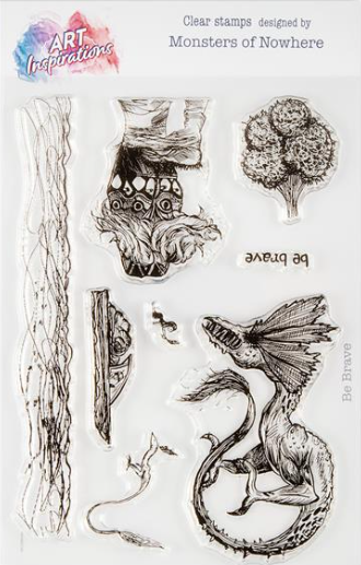 Art Inspirations with Oren - Monsters of Nowhere - A5 Stamp - Be Brave - 8 Stamps