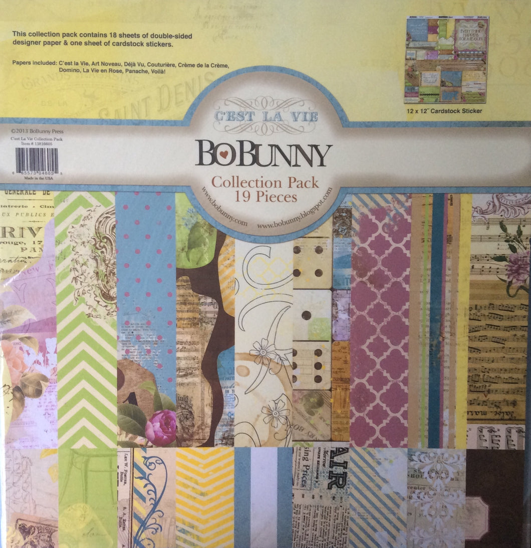 BoBunny C’est La Vie Collection Pack 19 Pieces - 12” x 12” Large Papers & Stickers
