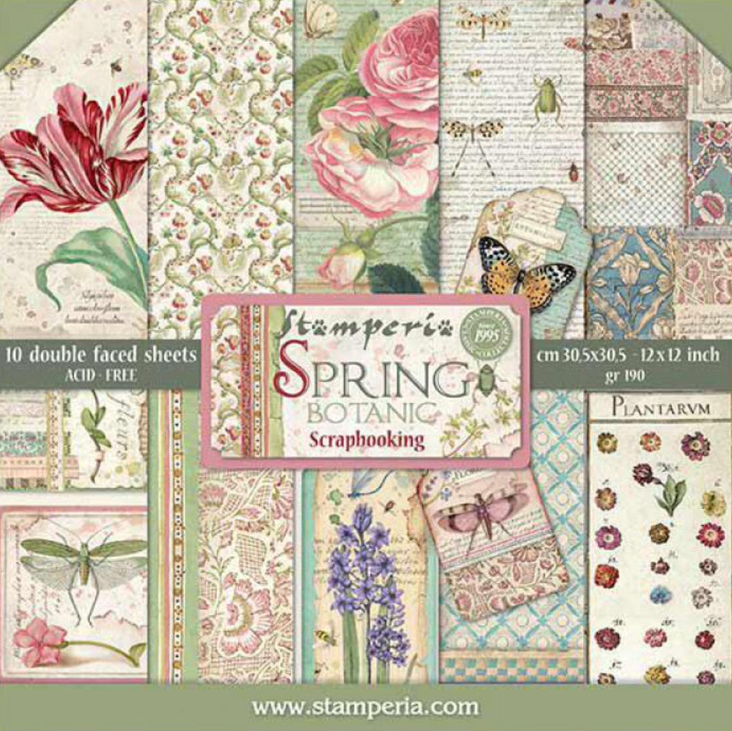 Stamperia Scrapbooking 12” x 12” Paper Pad - Spring Botanic - 10 Double Faced Sheets - SBBL50