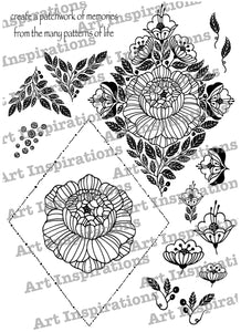 Art Inspirations by Wensdi Made A5 Clear Stamp Sheet - Patchwork Memories - 16 Stamps