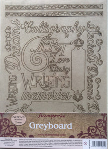 Stamperia A4 Greyboard 2mm, Calligraphy KLSPDA410