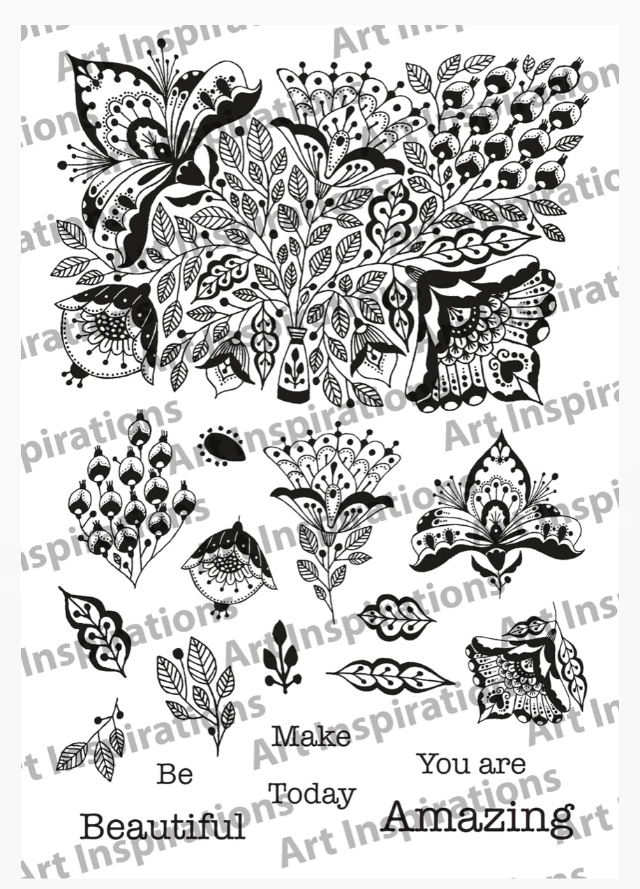 Art Inspirations by Wensdi Made A5 Clear Stamp Sheet - Floral Be Amazing - 19 Stamps
