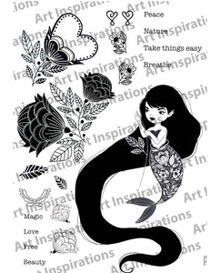 Art Inspirations by Wensdi Made A5 Clear Stamp Sheet - Swim Free Thora - 20 Stamps