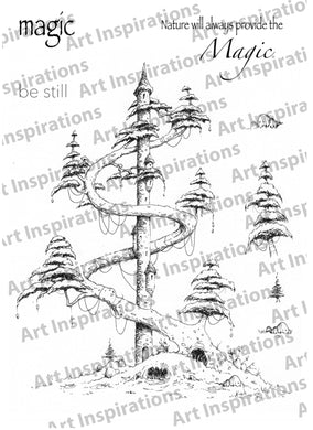 Art Inspirations with Brejanzart A5 Stamp Set 2 - Magic Tree Towertown - 8 Stamps