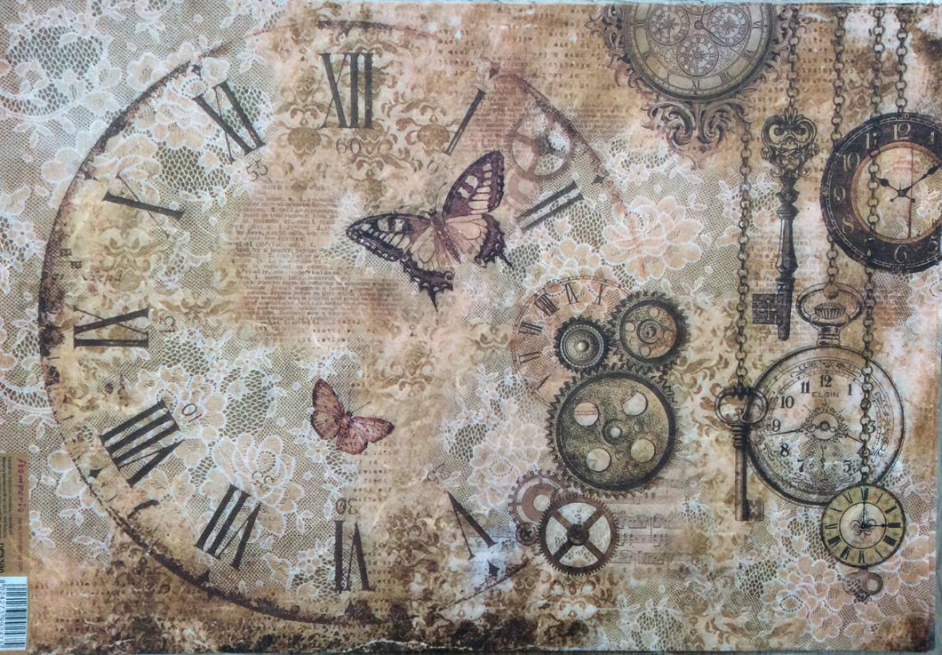 Stamperia Decoupage Rice Paper A3 Steampunk, Gears, Laces & Butterflies DFS386