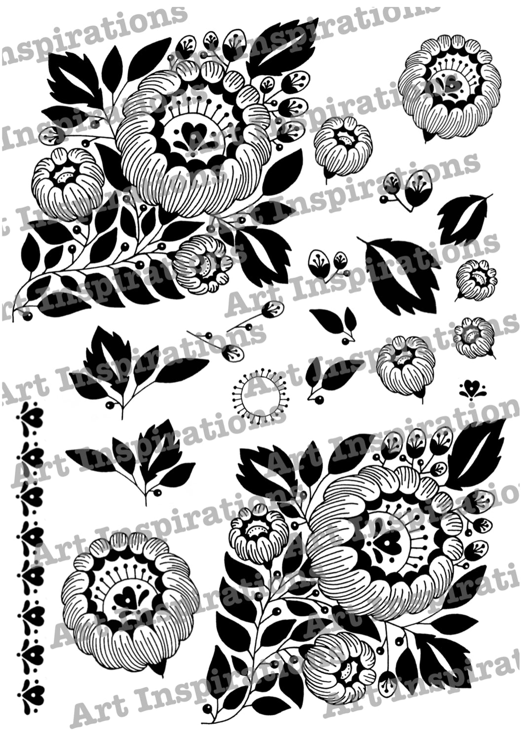 Art Inspirations by Wensdi Made A5 Clear Stamp Sheet - Floral Diamond Border - 21 Stamps
