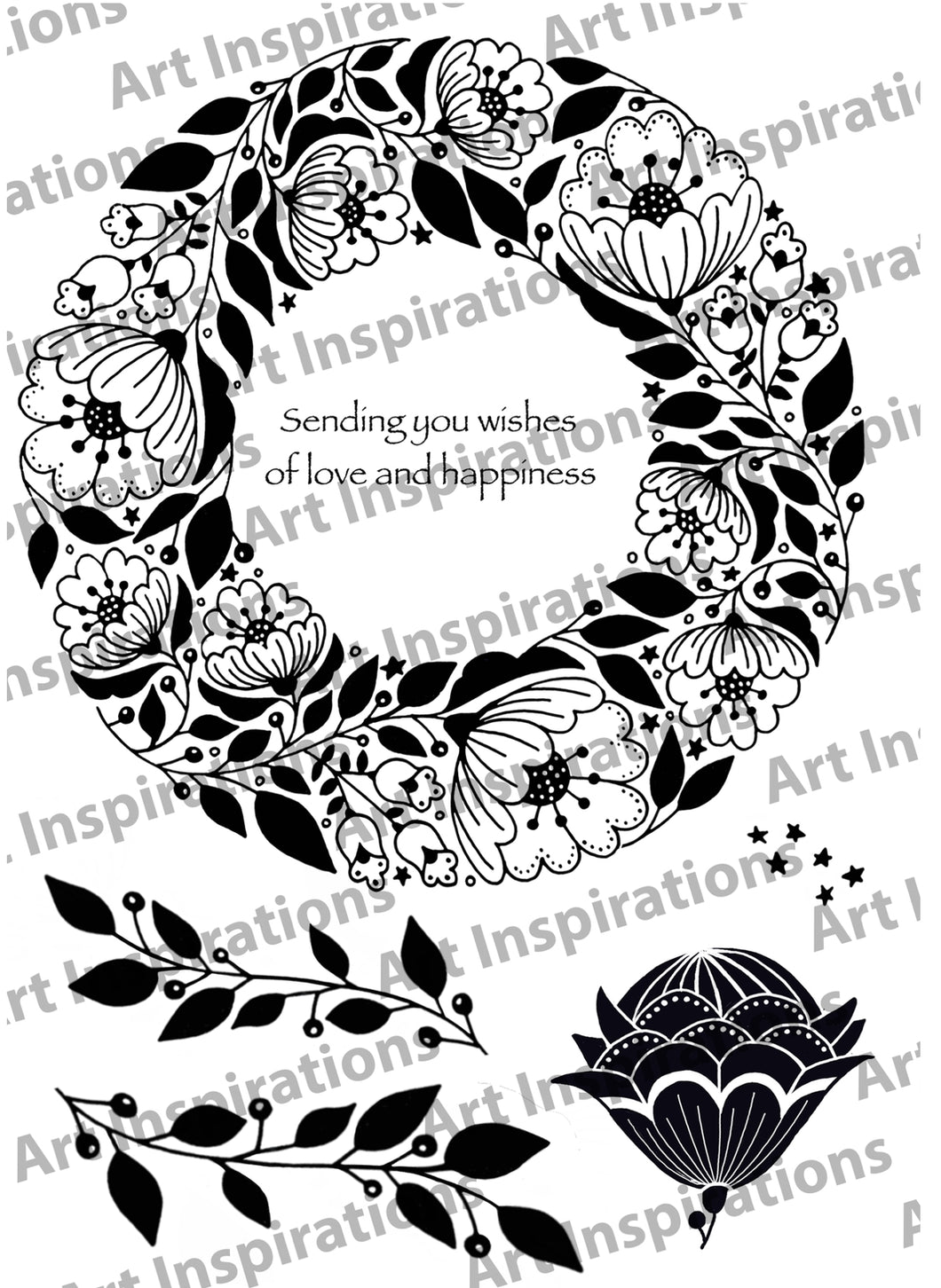 Art Inspirations by Wensdi Made A5 Clear Stamp Sheet - Floral Wishes - 6 Stamps