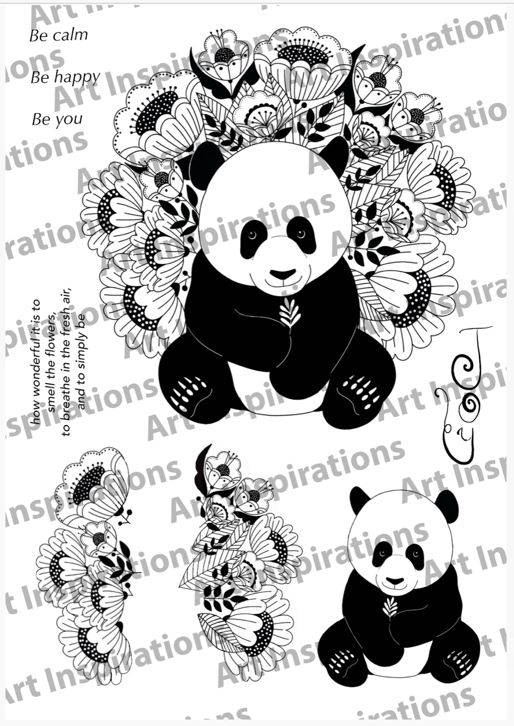 Art Inspirations by Wensdi Made A5 Clear Stamp Sheet - Floral Panda - 9 Stamps