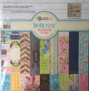 BoBunny Prairie Chic Collection Pack 19 Pieces - 12” x 12” Large Papers & Stickers