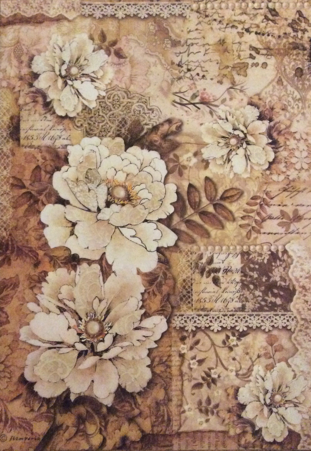 Stamperia - Old Lace Peonies Decoupage Rice Paper A4 DFSA4265