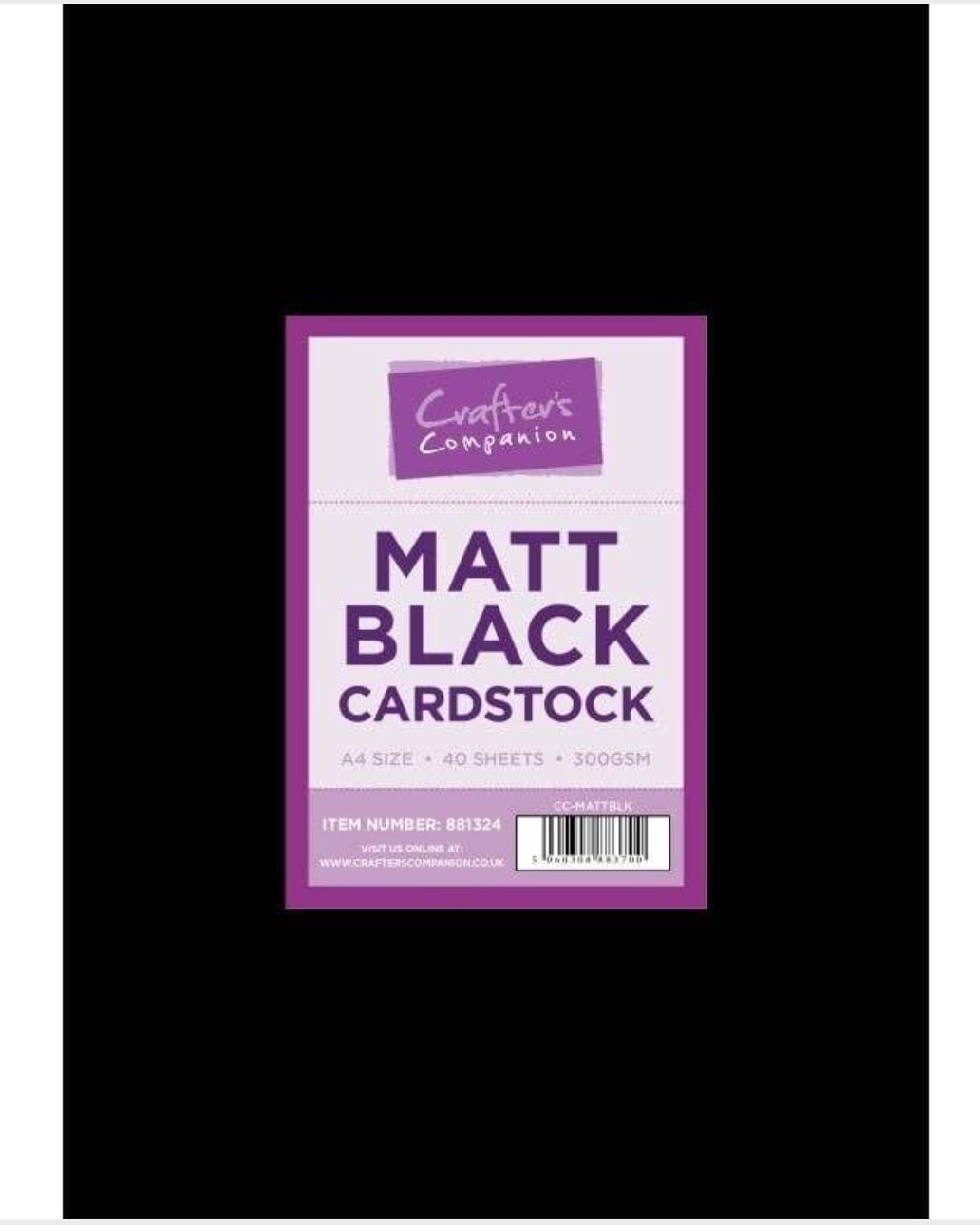 Crafters Companion Matt Black 300 gsm Cardstock A4 Pack of 40 sheets