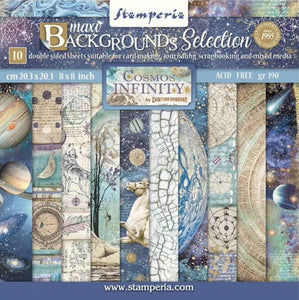 Stamperia Scrapbooking 8” x 8” Paper Pad - Background Selection Cosmos Infinity - 10 Double Faced Sheets - SBBS71