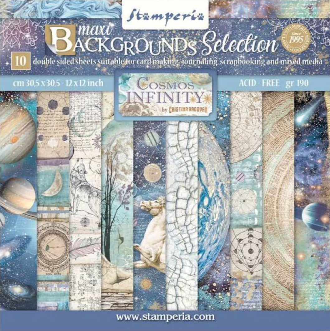 Stamperia Scrapbooking 12” x 12” Paper Pad - Background Selection Cosmos Infinity - 10 Double Faced Sheets - SBBL123