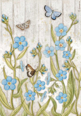 Stamperia - Romantic Garden House Blue Flowers and Butterfly - Decoupage Rice Paper A4 - DFSA4667