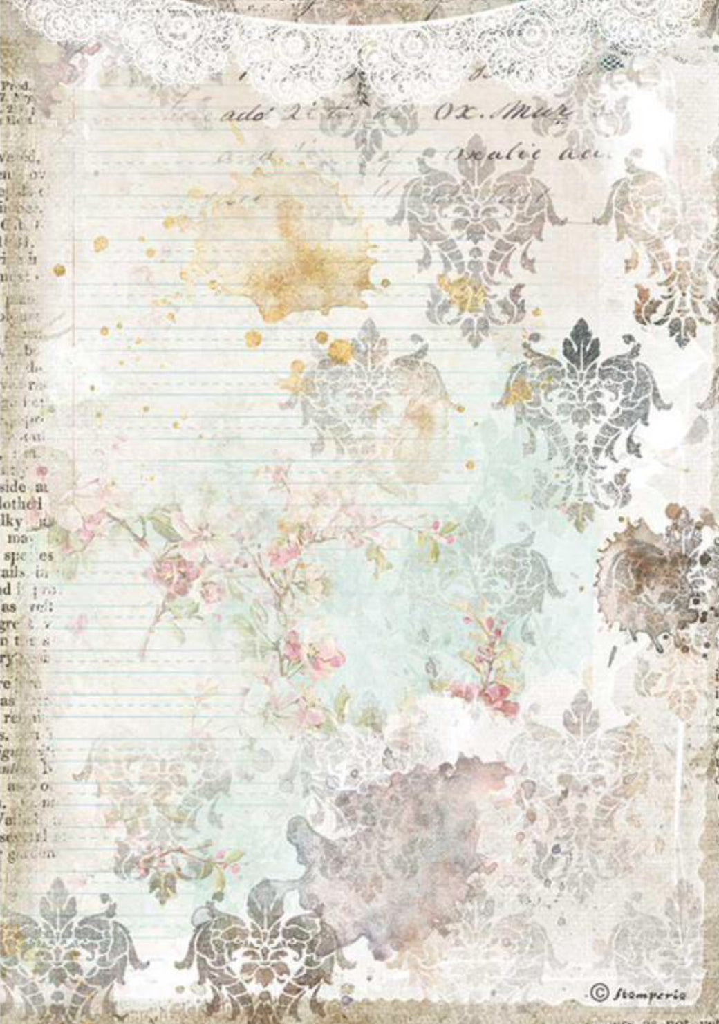 Stamperia - Romantic Journal Texture with Lace - Decoupage Rice Paper A4 - DFSA4556