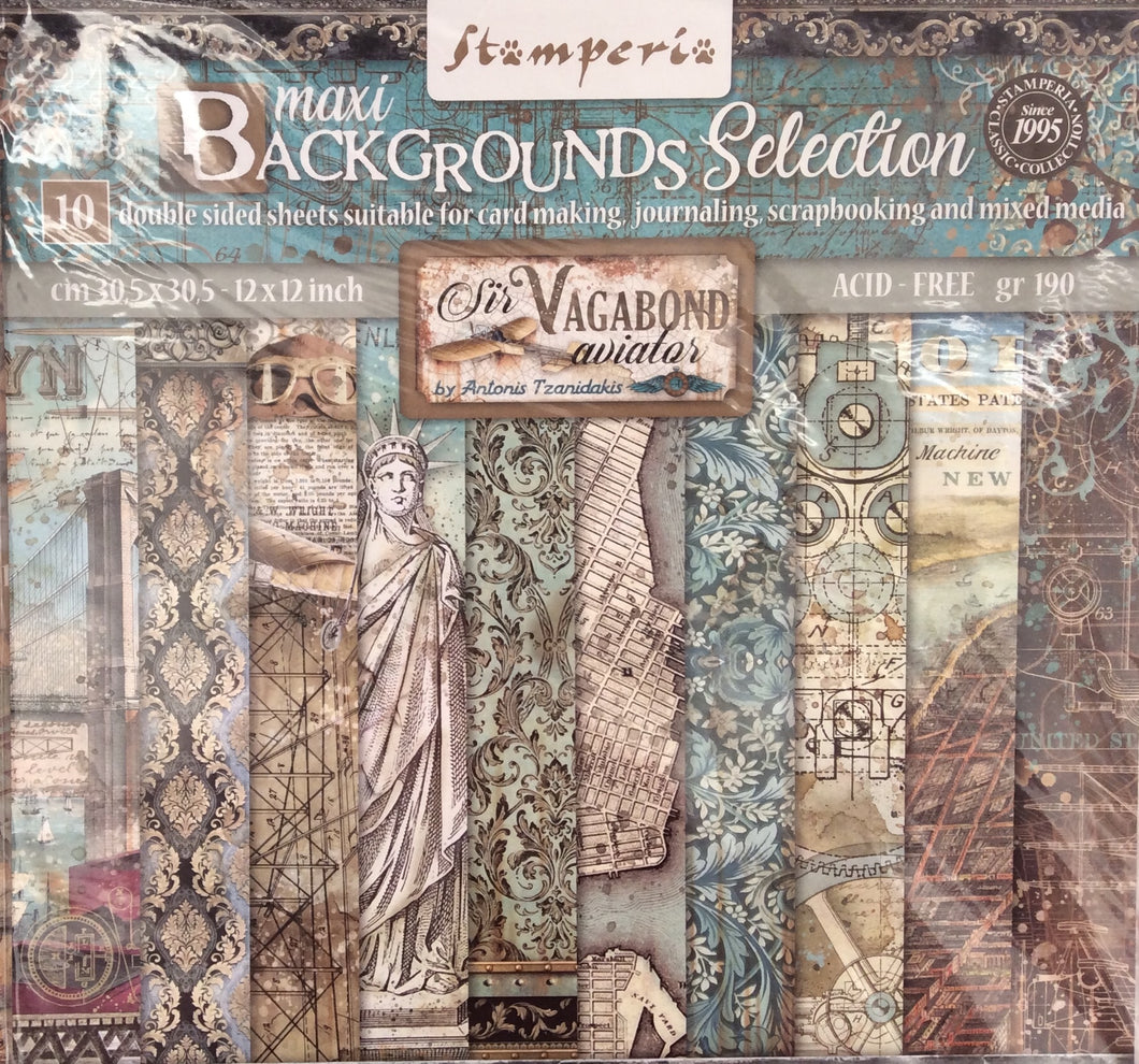 Stamperia Scrapbooking 12” x 12” Paper Pad - Background Selection Sir Vagabond Aviator - 10 Double Faced Sheets - SBBL113
