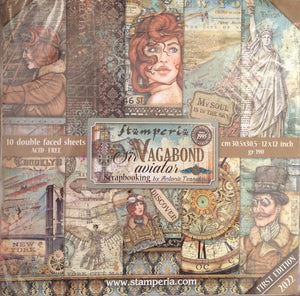 Stamperia Scrapbooking 12” x 12” Paper Pad - Sir Vagabond Aviator - 10 Double Faced Sheets - SBBL112