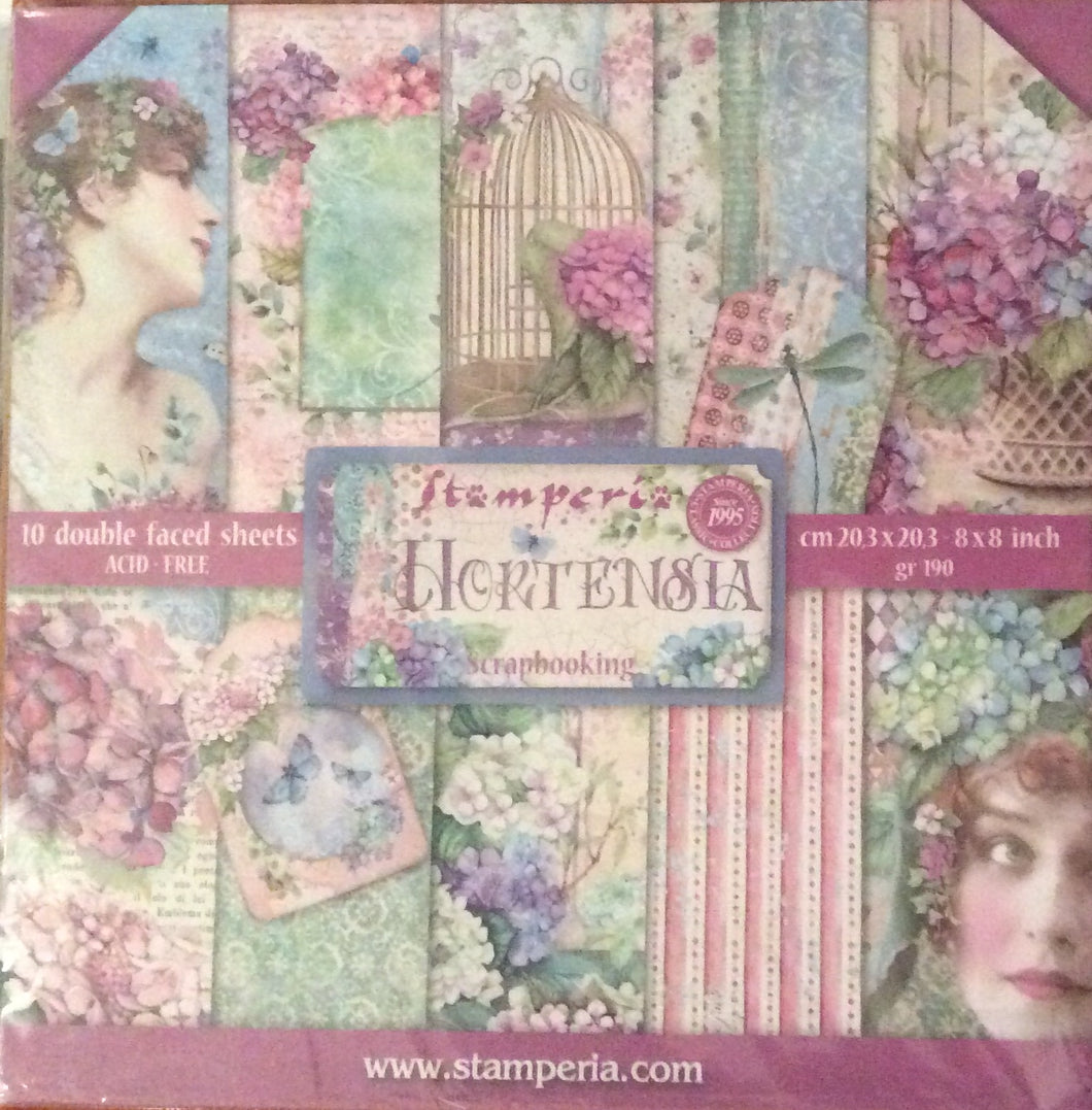 Stamperia Scrapbooking Hortensia 8” x 8” Mini Paper Pad, 10 Double Faced Sheets- SBBS15