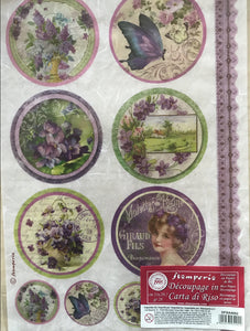 Stamperia Rice Paper decoupage A4 violets, medallions, butterflies DFSA4082