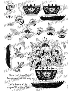 Art Inspirations by Wensdi Made A5 Clear Stamp Sheet - How do I love tea - 21 Stamps