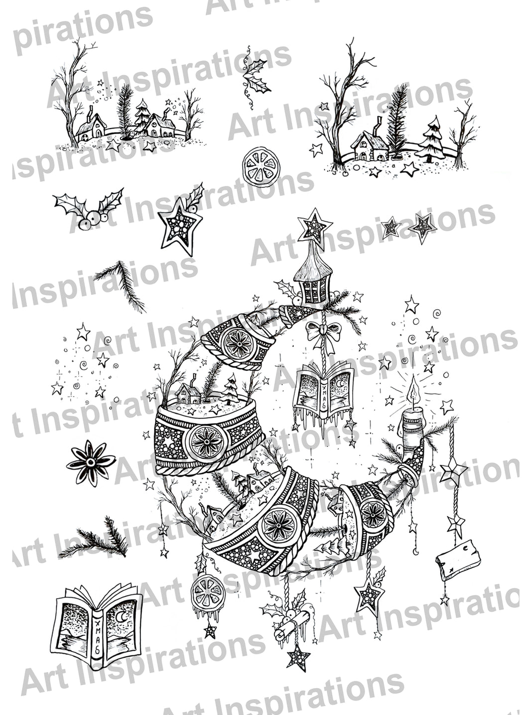Art Inspirations with Martina A5 Stamp Set - Christmas Crescent Moon - 13 Stamps